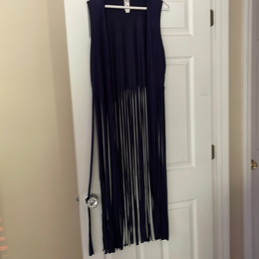 Navy blue fringed vest